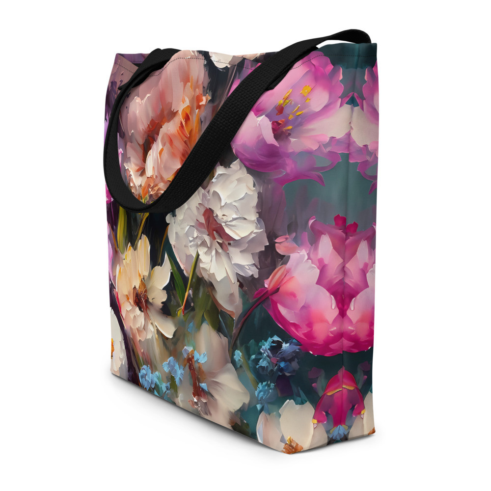 Flowers, Acrylic, All-Over Print Large Tote Bag