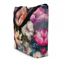 Flowers, Acrylic, All-Over Print Large Tote Bag