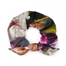 Flowers, Acrylic Painting, Recycled Scrunchie