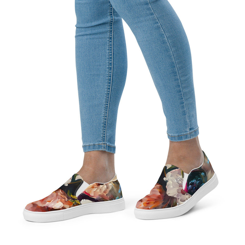 Flowers, Acrylic Painting, Women’s slip-on canvas shoes