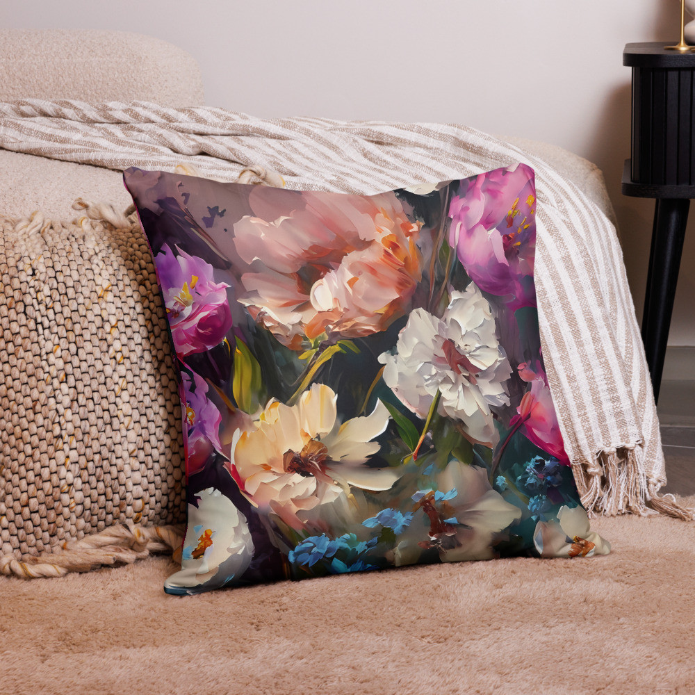 Flowers, Acrylic Painting, Basic Pillow