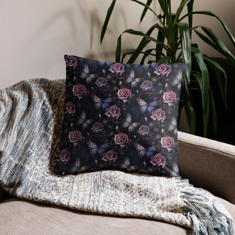 Dark Roses & Butterflies Pillow Case