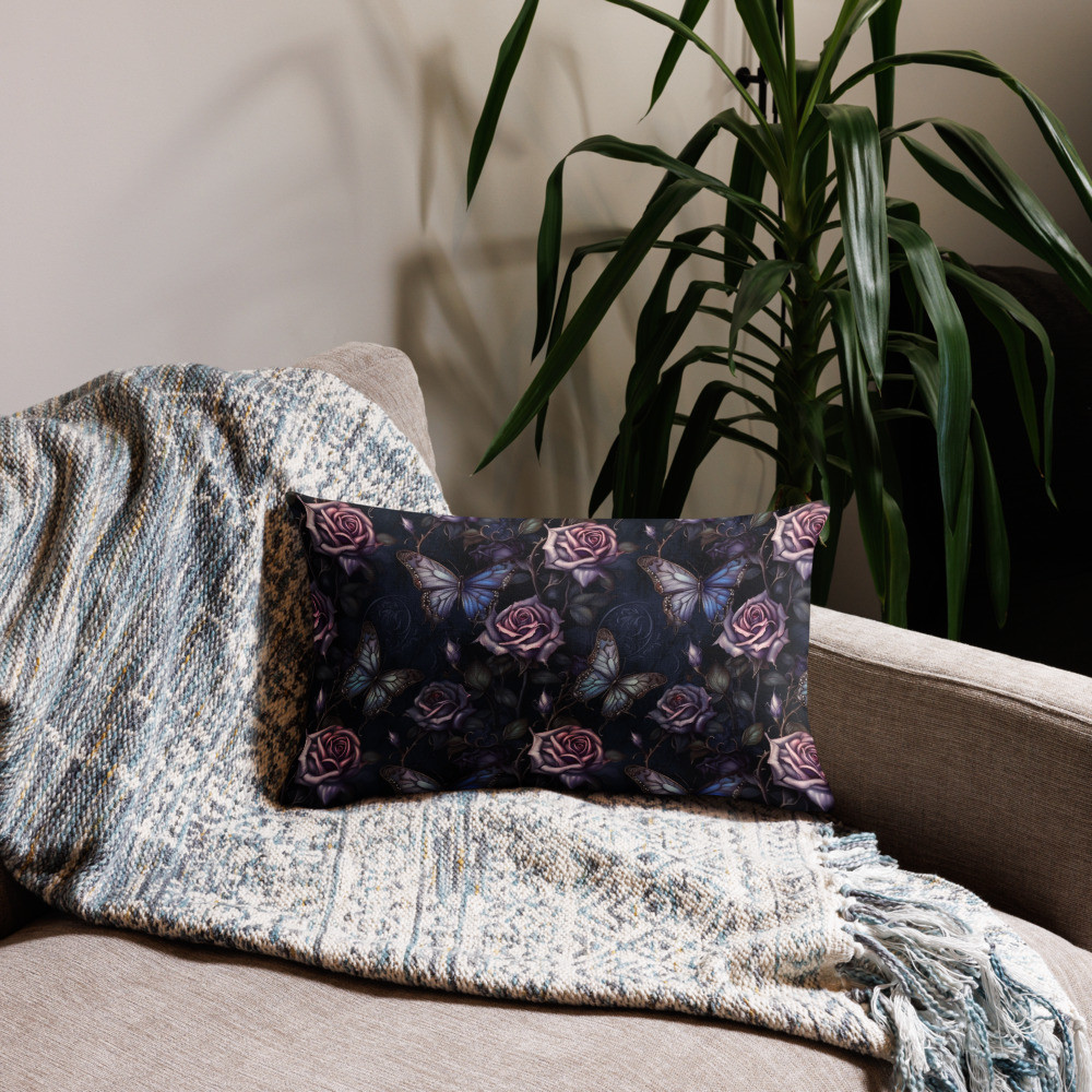 Dark Roses & Butterflies Premium Pillow Case