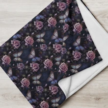 Dark Roses & Butterflies Throw Blanket