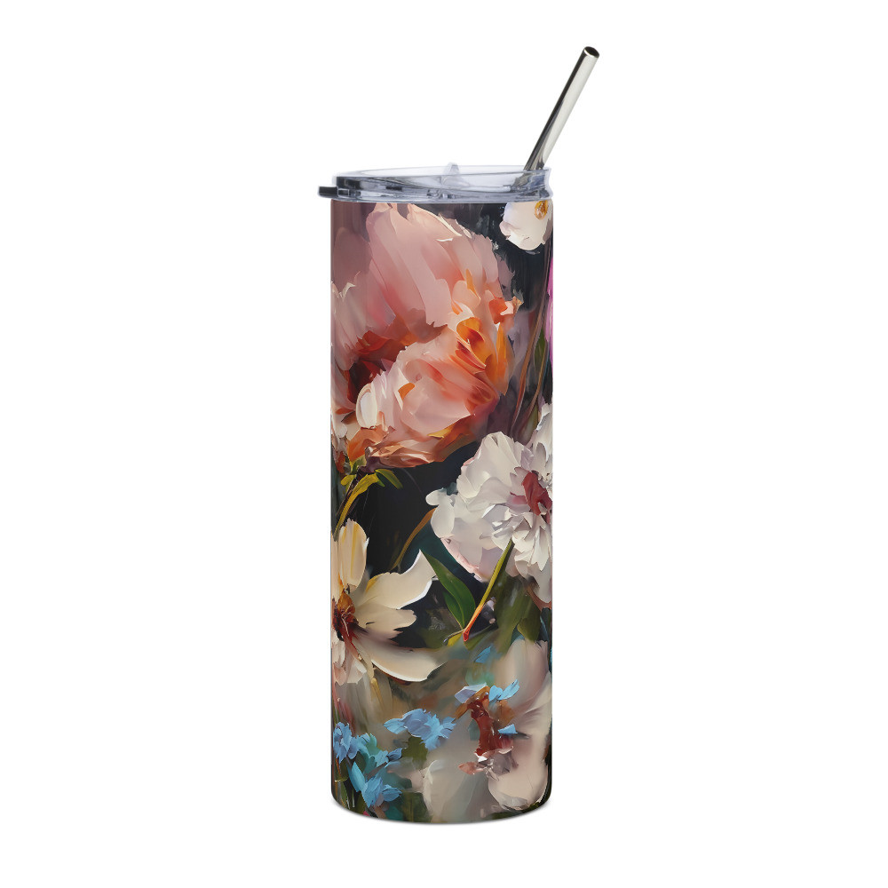 Flowers, Acrylic Painting Stainless steel tumbler