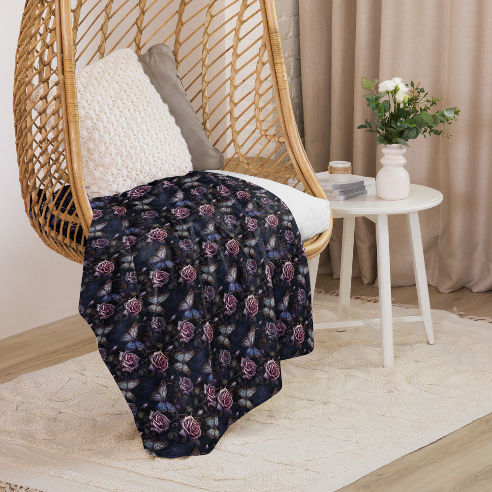 Dark Roses & Butterflies Sherpa blanket