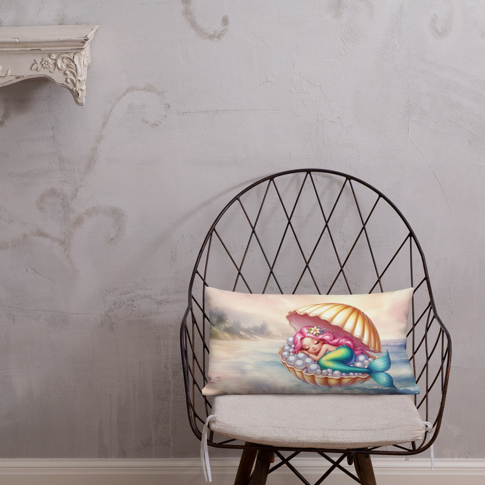 Sleeping Mermaid In Seashell Premium Pillow