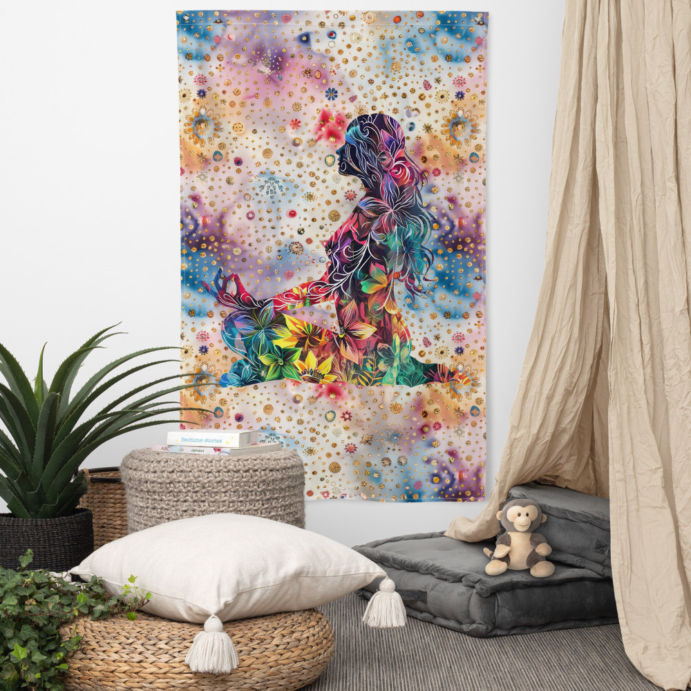 Girl Meditating, Tie Dye and Splatters Flag