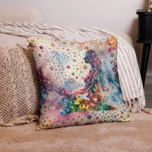 Girl Meditating, Tie Dye, Paint Splatters Basic Pillow