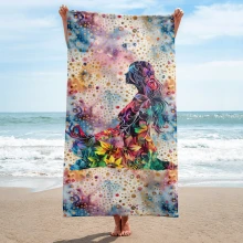 Girl Meditating, Tie Dye, Paint Splatters Towel