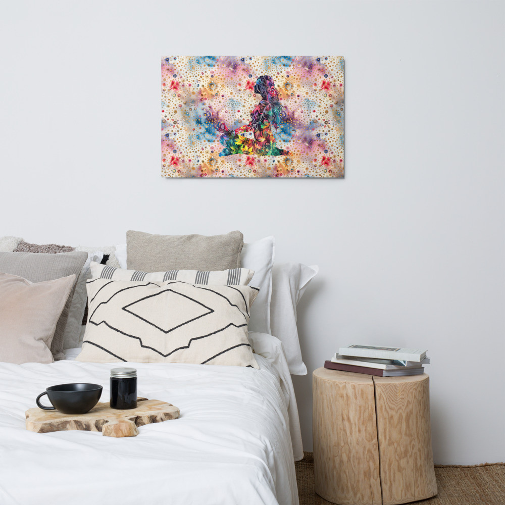 Girl Meditating, Tie Dye, Paint Splatters Metal prints