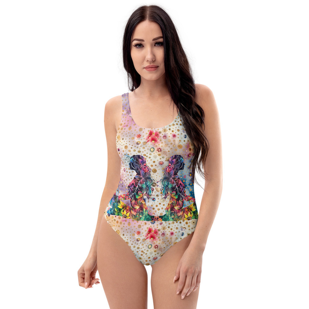 Girl Meditating, Tie Dye, Paint Splatters One-Piece Swimsuit