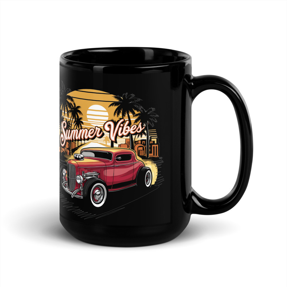 Summer Vibes Classic Car Black Glossy Mug