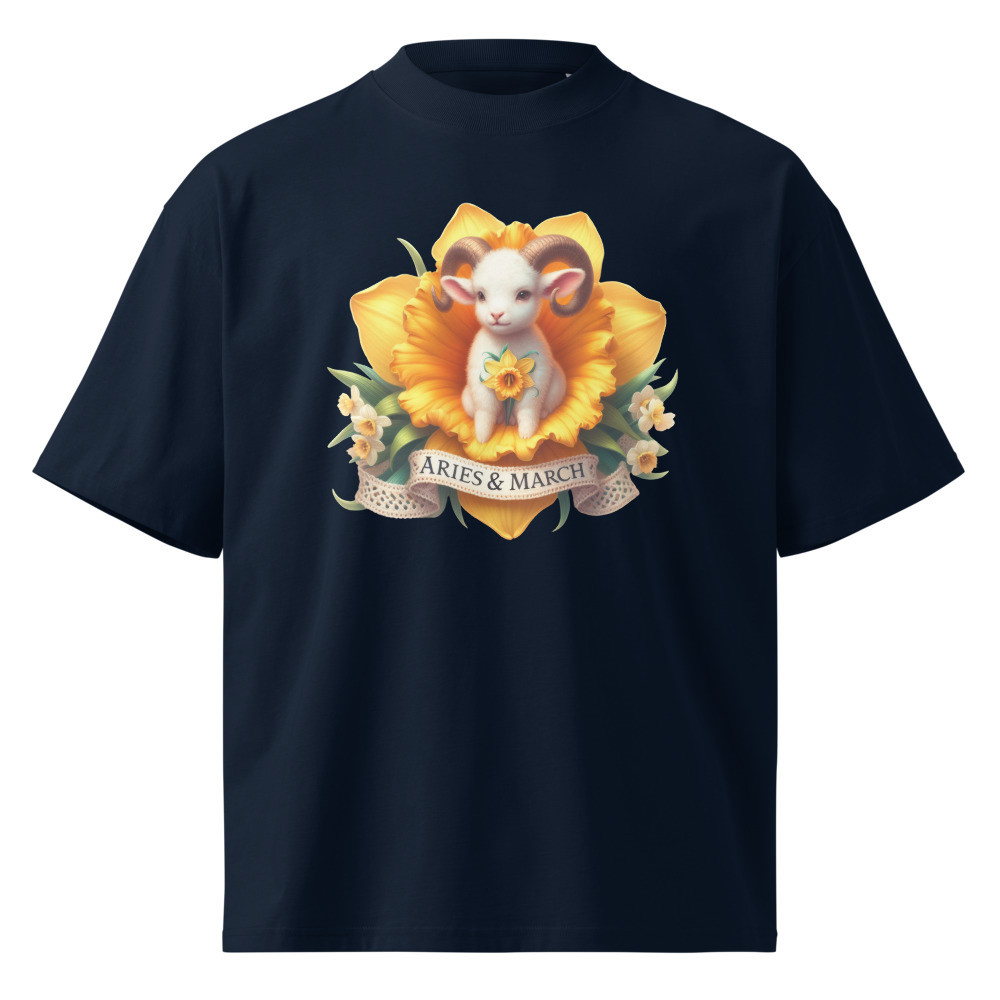 Aries March Astrological Sign Unisex organic oversized high neck t-shirt