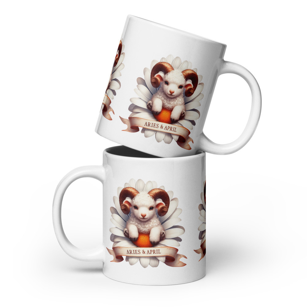 Aries April Astrological Sign White glossy mug
