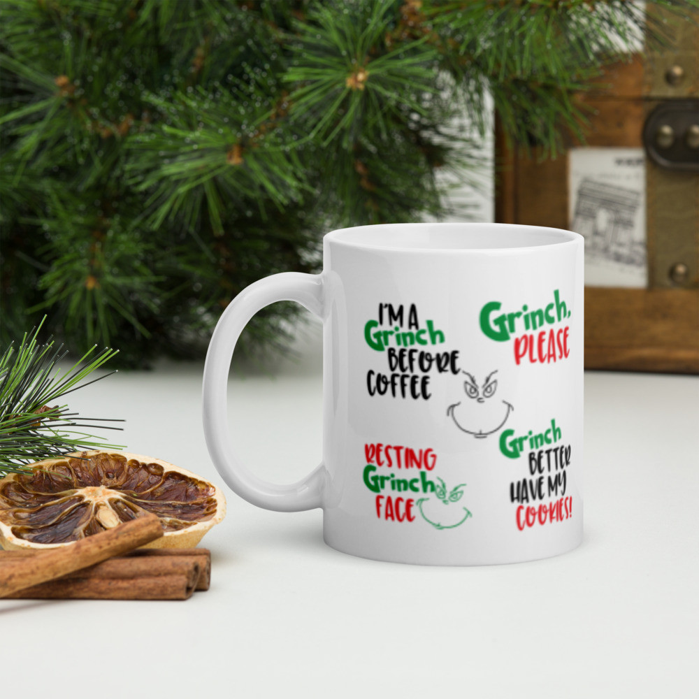 White glossy mug Christmas decoration Grinch