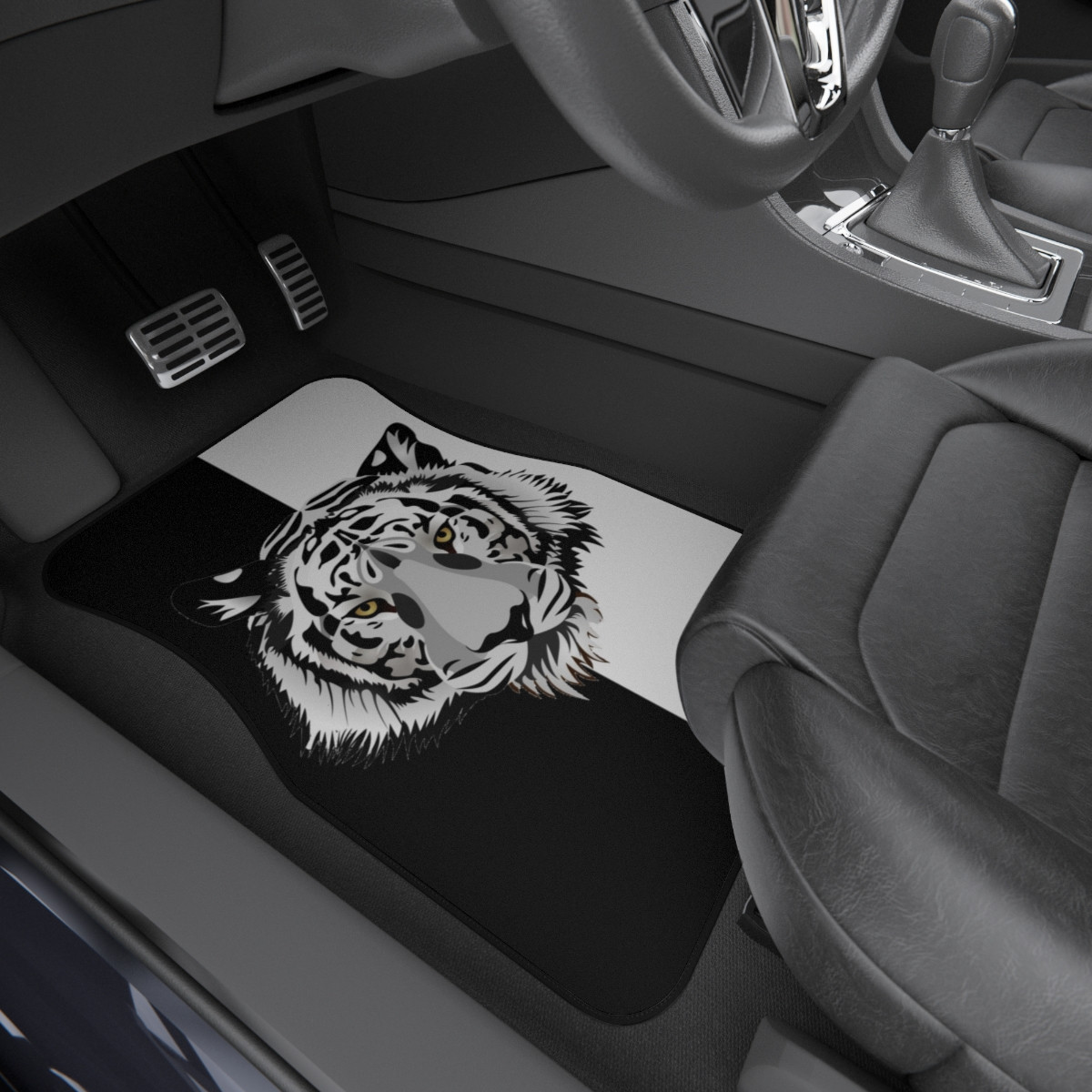 Car Mats (Set of 4) Tiger on Black and White