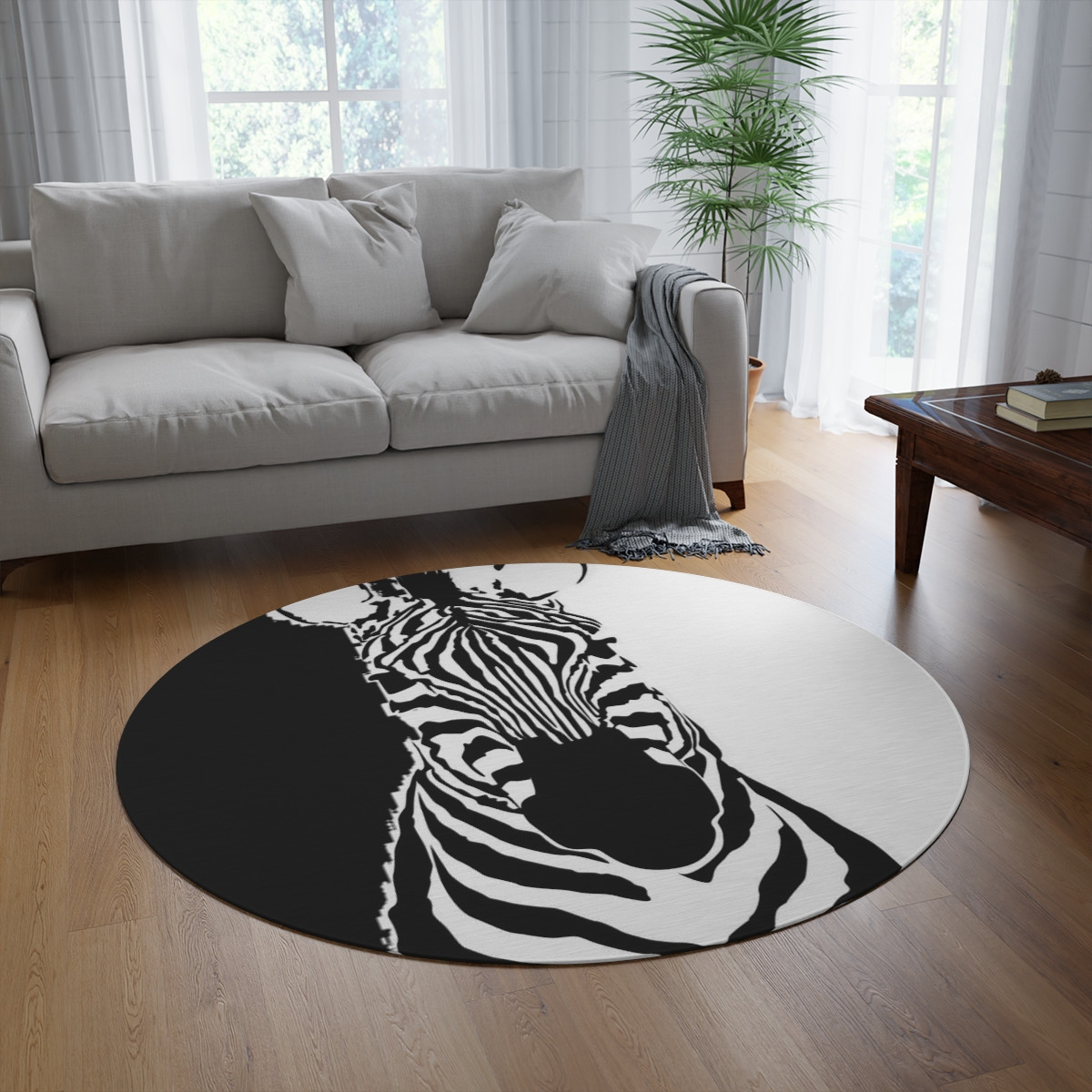 Round Rug Zebra  black white 