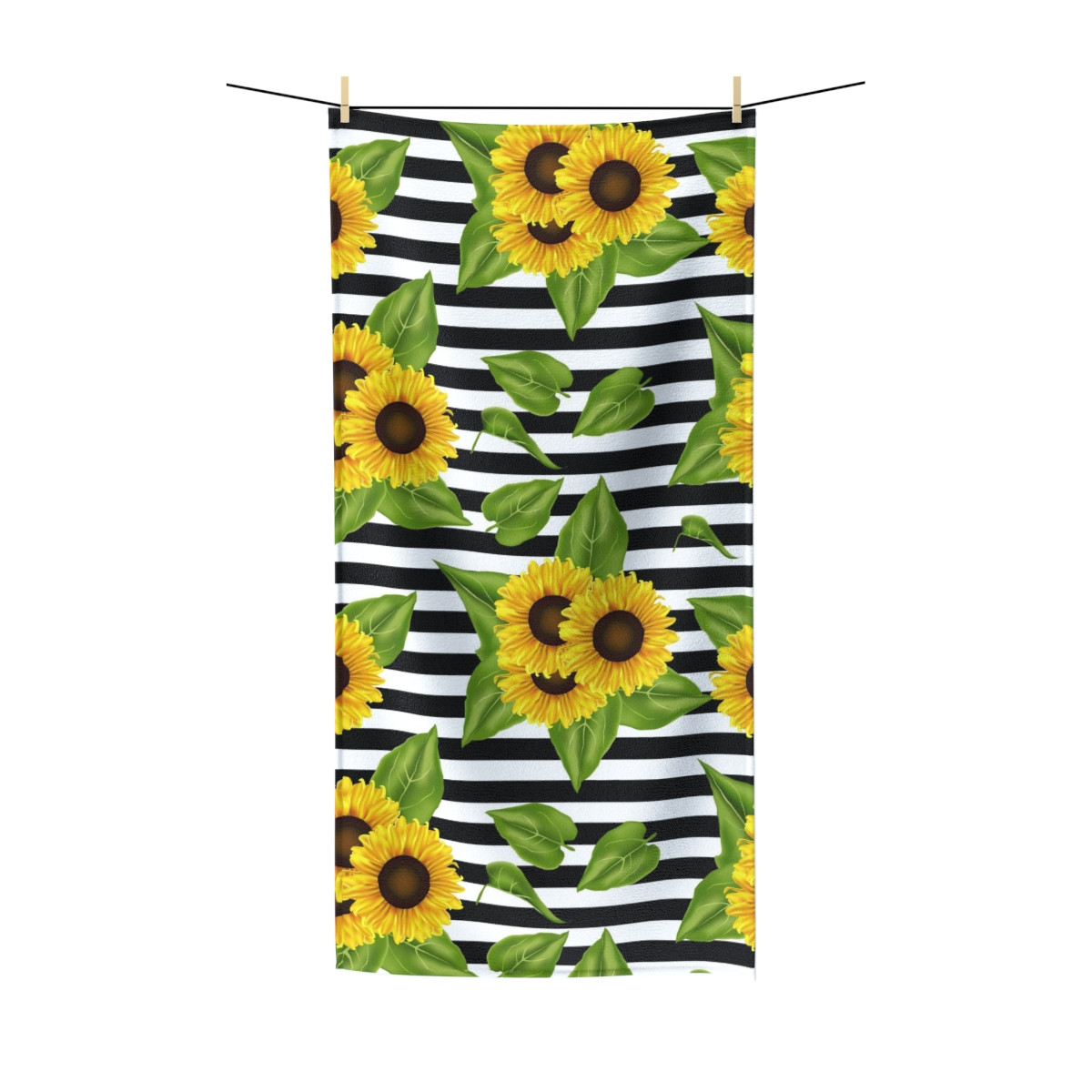 Polycotton Towel Sunflowers on black and white 