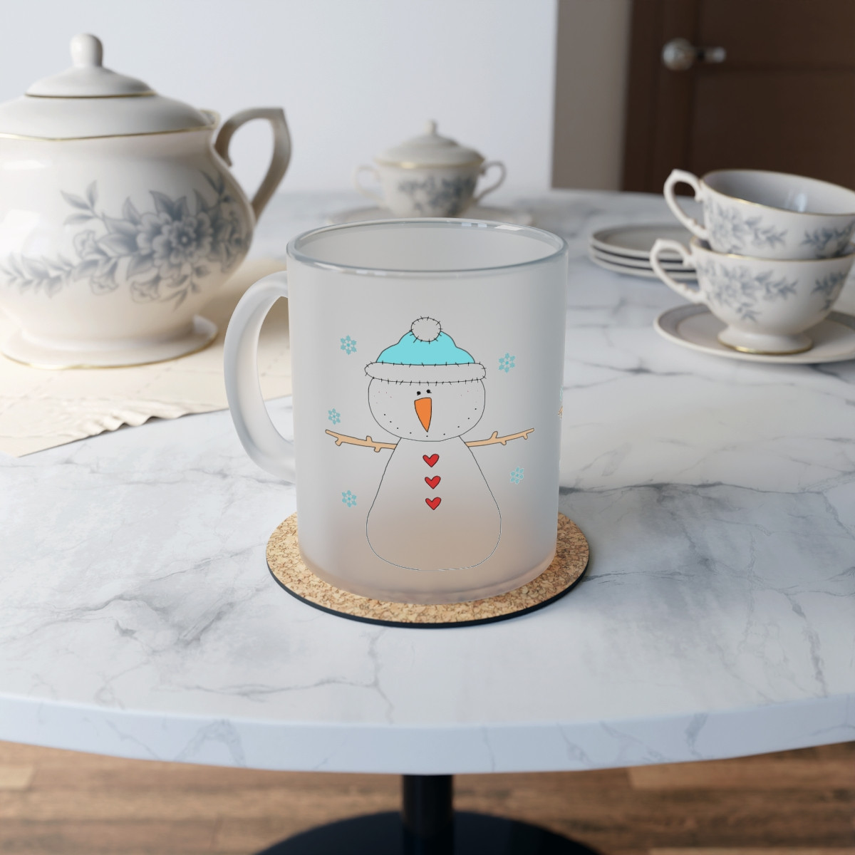 Frosted Glass Mug Snowman 
