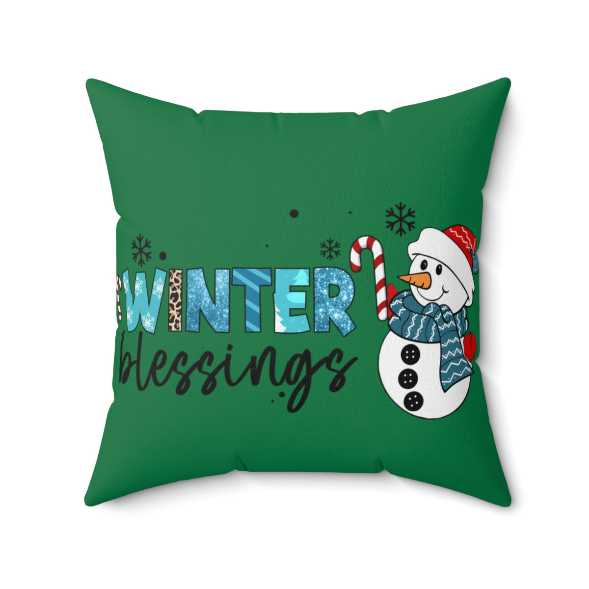 Spun Polyester Square Pillow Winter blessings Snowman Christmas 