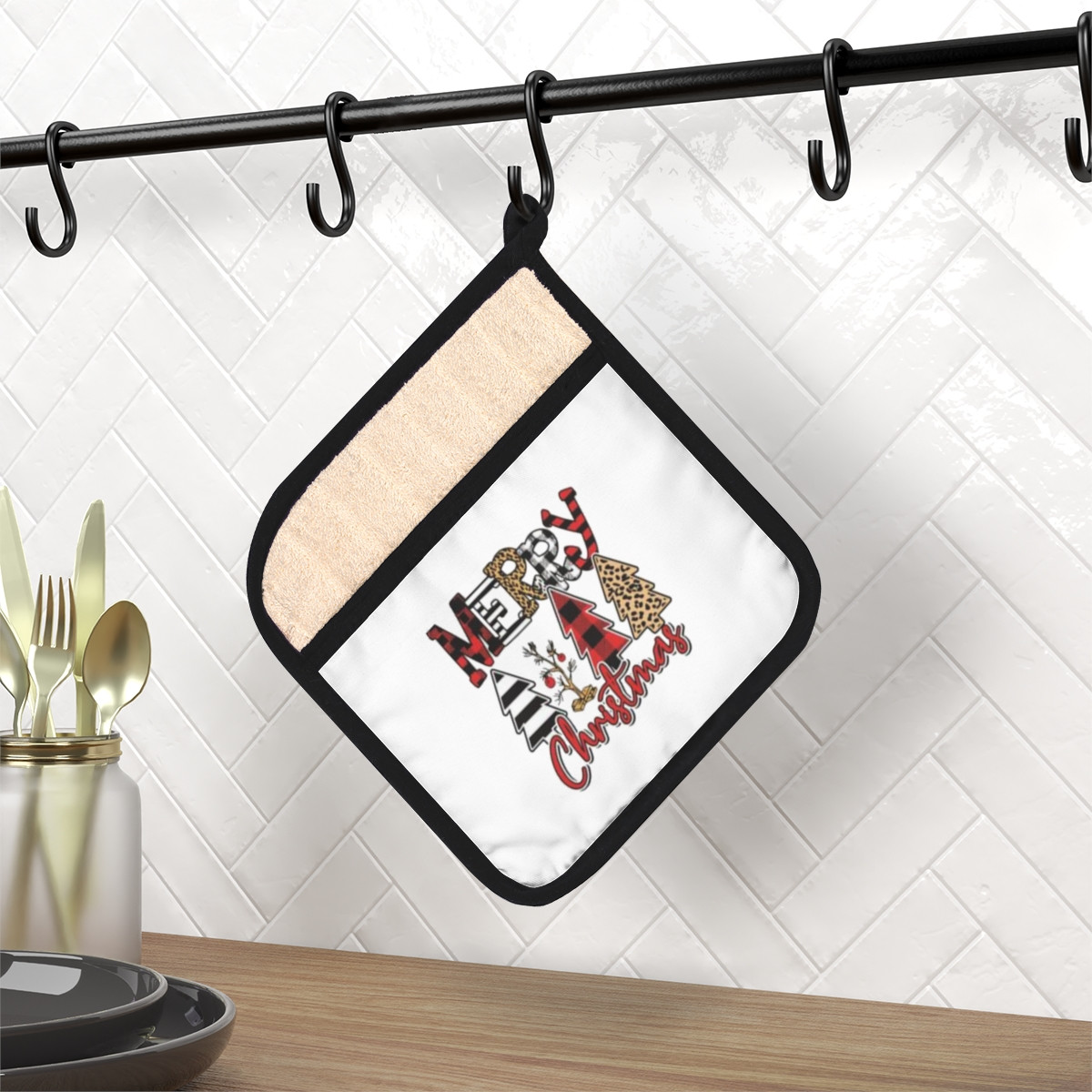 Merry Christmas Pot Holder with Pocket