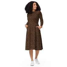 Leopard All-over print long sleeve midi dress