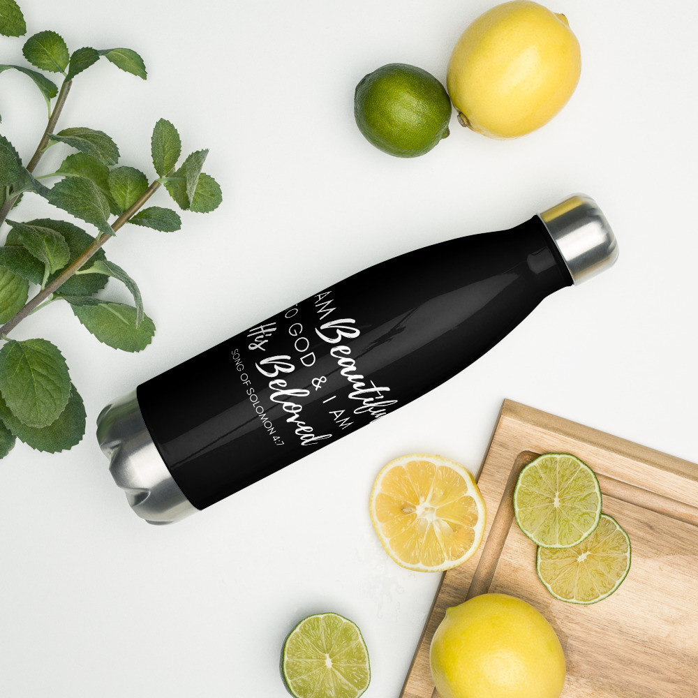 I Am Beautiful to God: Script - Stylish Black 17 oz Stainless Steel Water Bottle