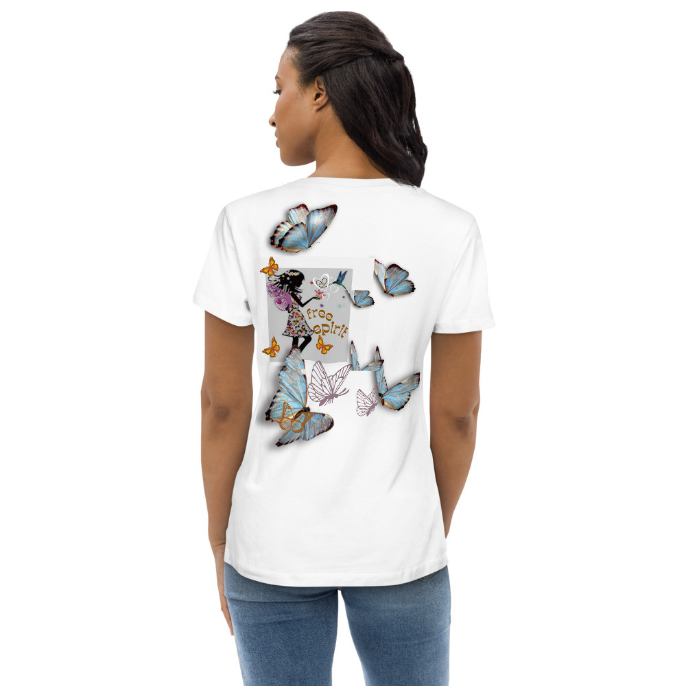Women's White Giftwic Butterfly Design Tee