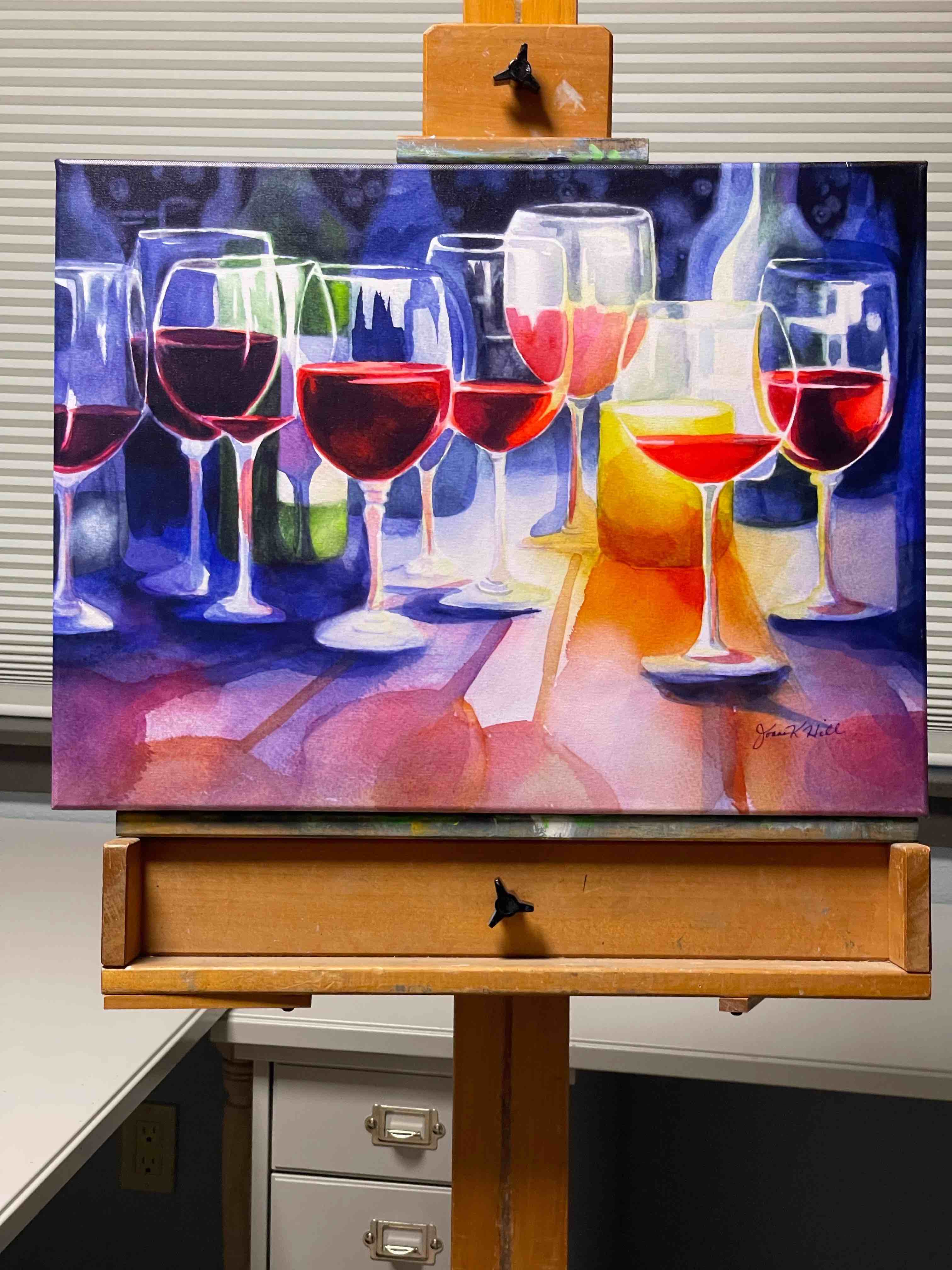 "Party Lights in the Evening" - Watercolor Painting Print on Canvas