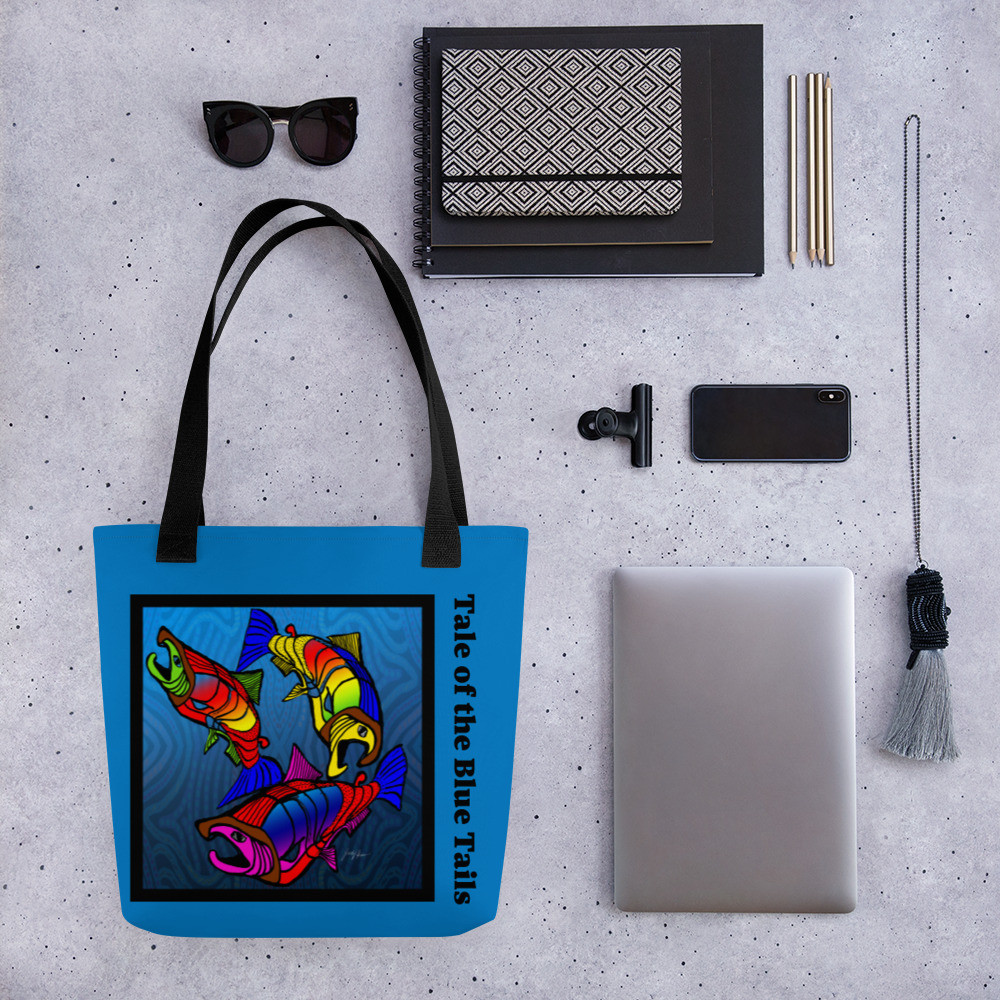 Salmon Tale of the Blue Tails - Custom Tote bag