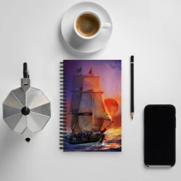 Lady Washington Ship at Sunset Art Print on a Spiral Notebook