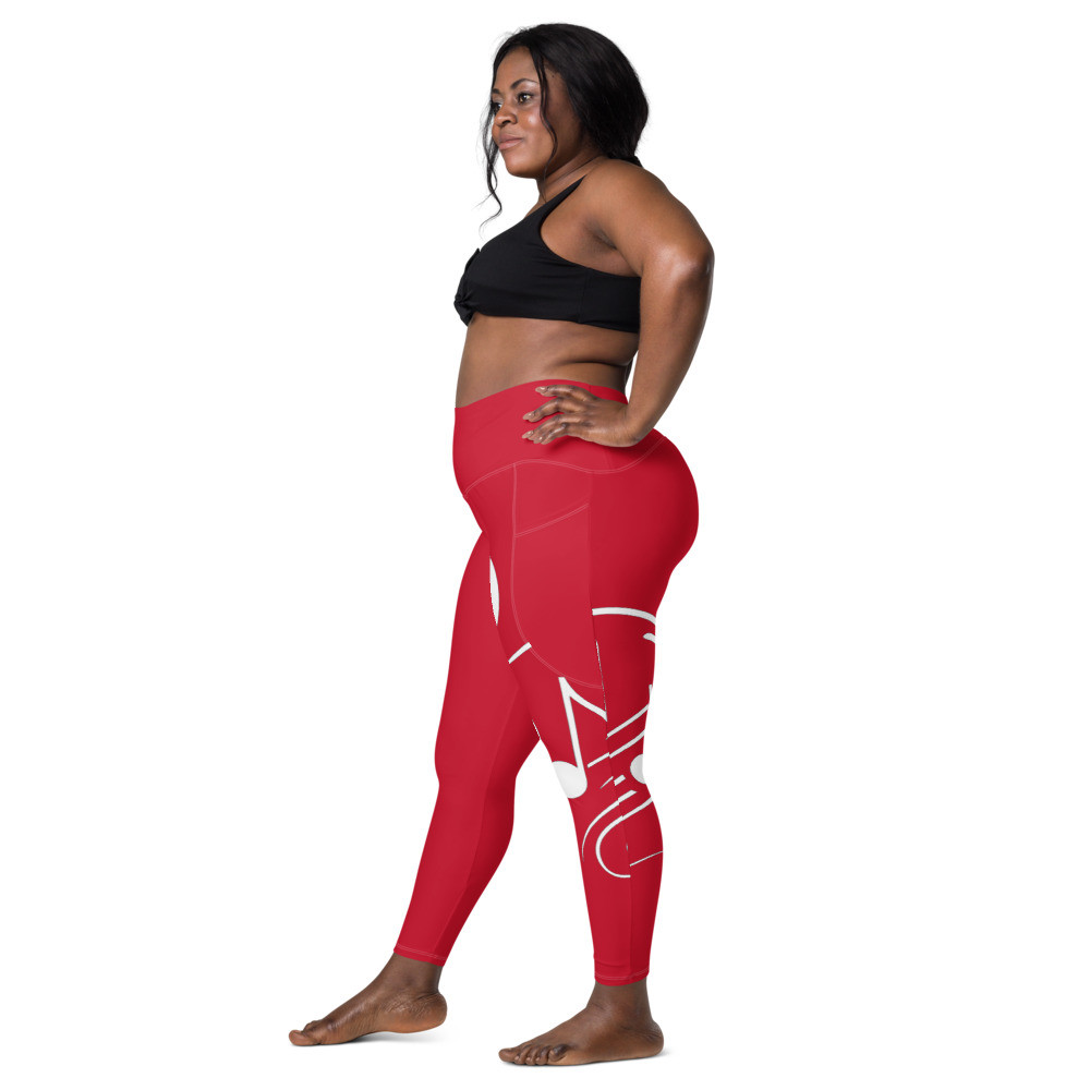 Red Music Note Leggings With Pockets