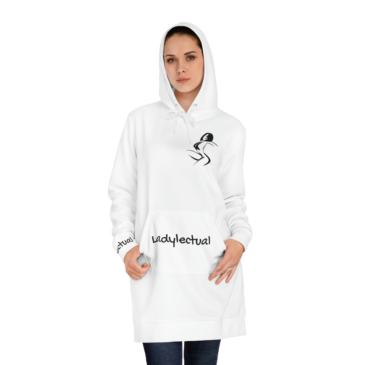 Ladylectual Women's Hoodie Dress (White)