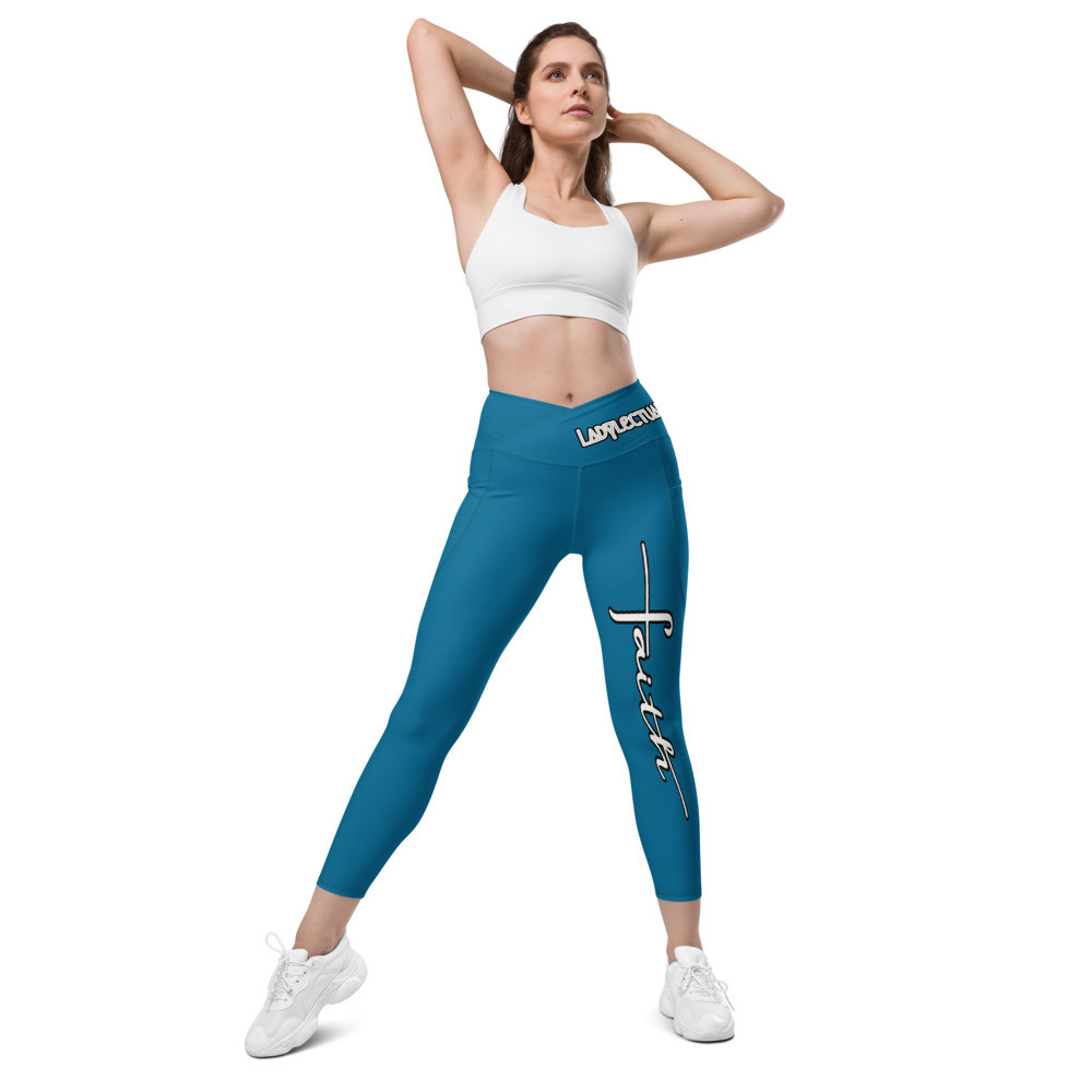 Faith Crossover Leggings With Pockets Cerulean