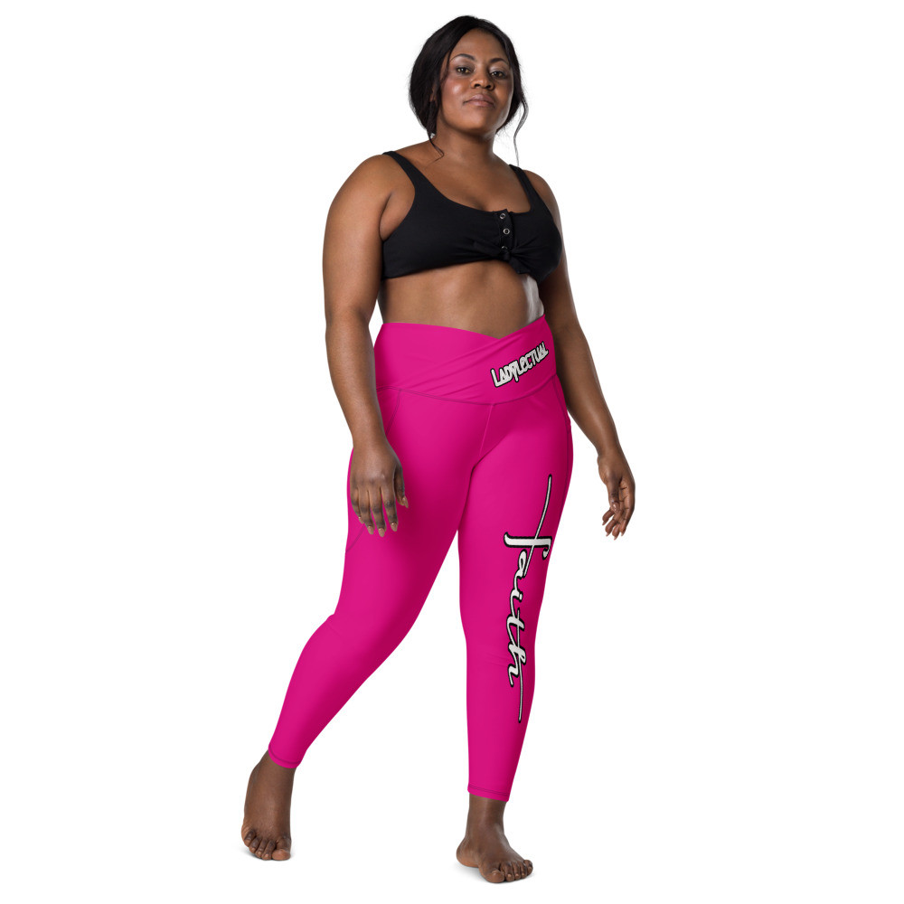Faith Crossover Leggings With Pockets Hot Pink