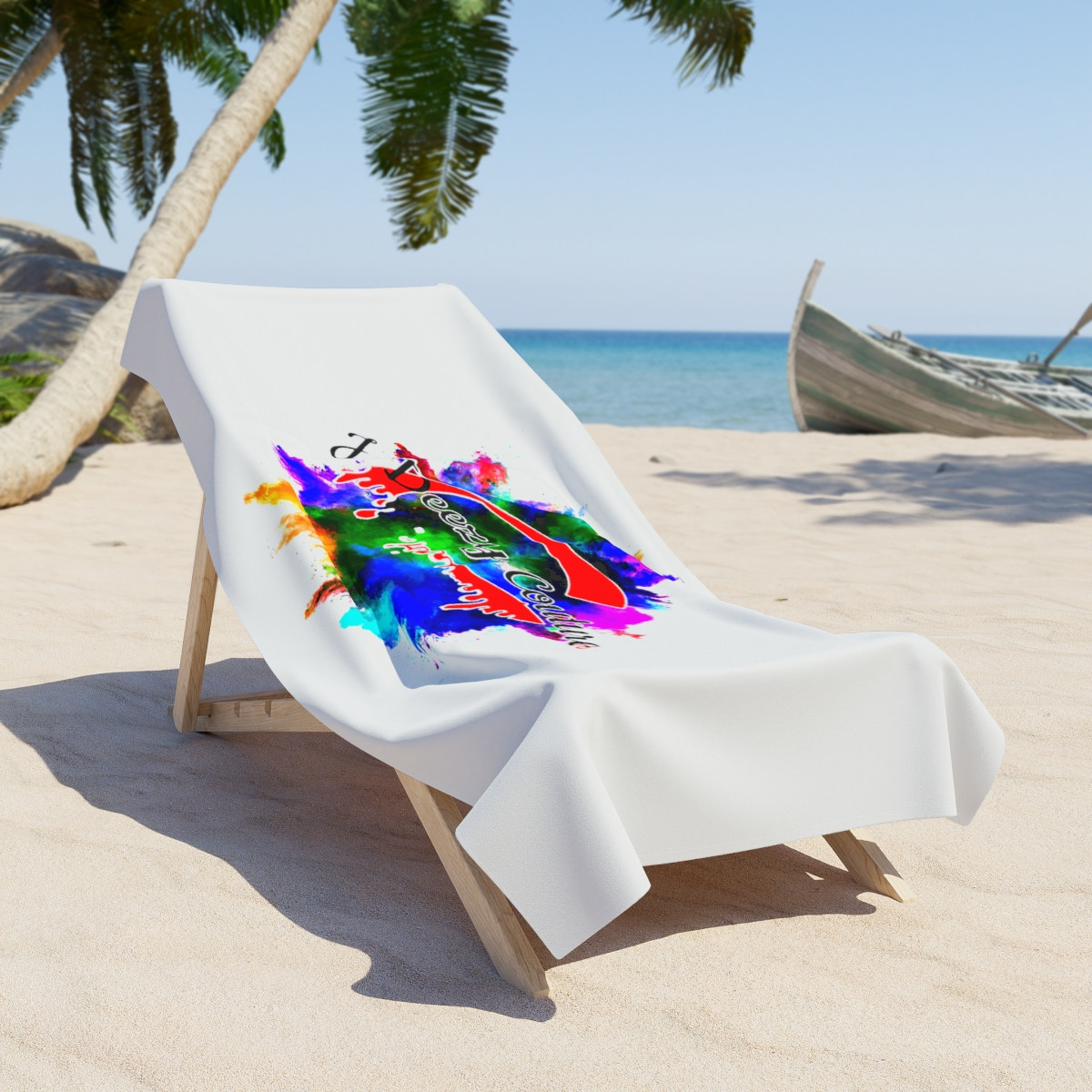 J Deezy Couture Splash Beach Towel White