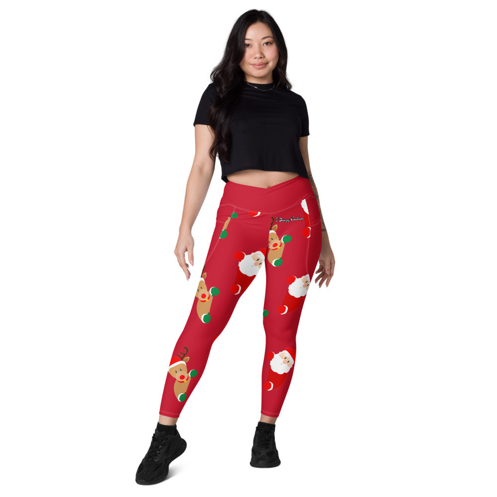 Crossover Christmas Legging With Pockets (Red)