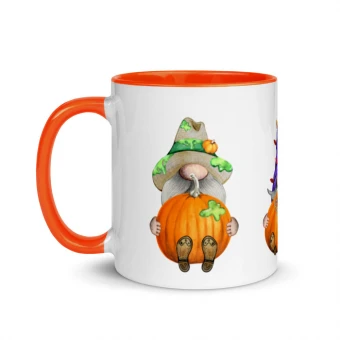 Three Pumpkin Gnomes Mug With Color Inside