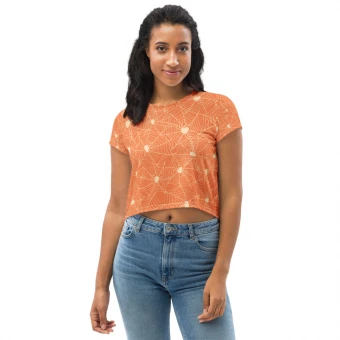 Orange Web All-Over Print Crop Tee