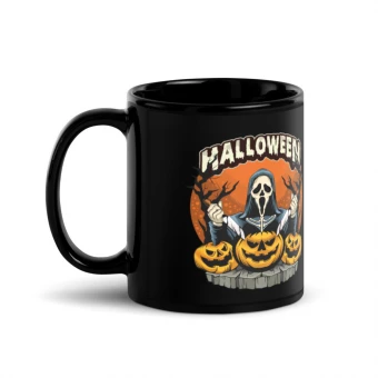 Halloween Scream And Spooky Mask Black Glossy Mug
