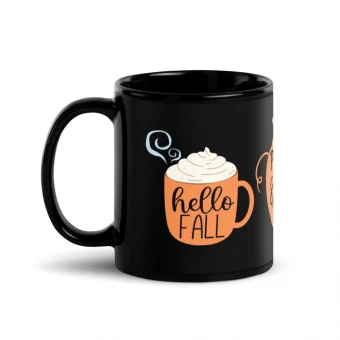 Hello Fall Pumpkin Spice Black Glossy Mug