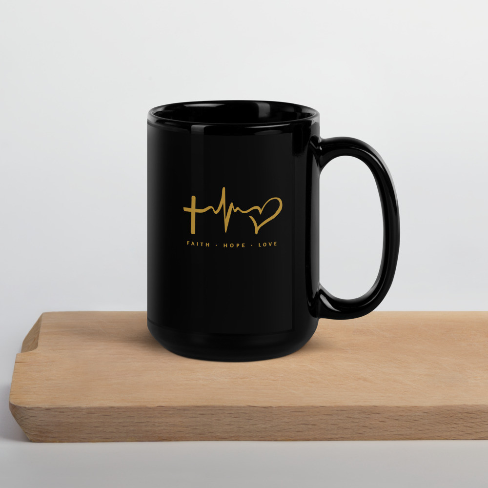 Faith-Hope-Love Black Glossy Mug