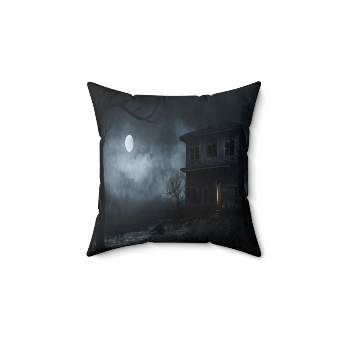 Spooky Old House Under a Full Moon Spun Polyester Square Pillow gift