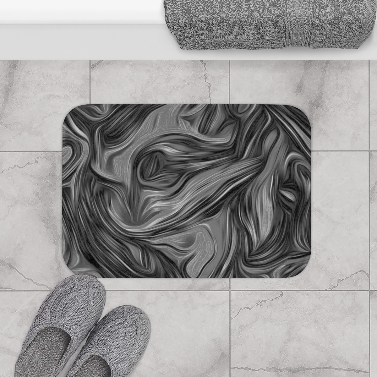 Color SWIRL Design Number 7 on Black Bath Mat