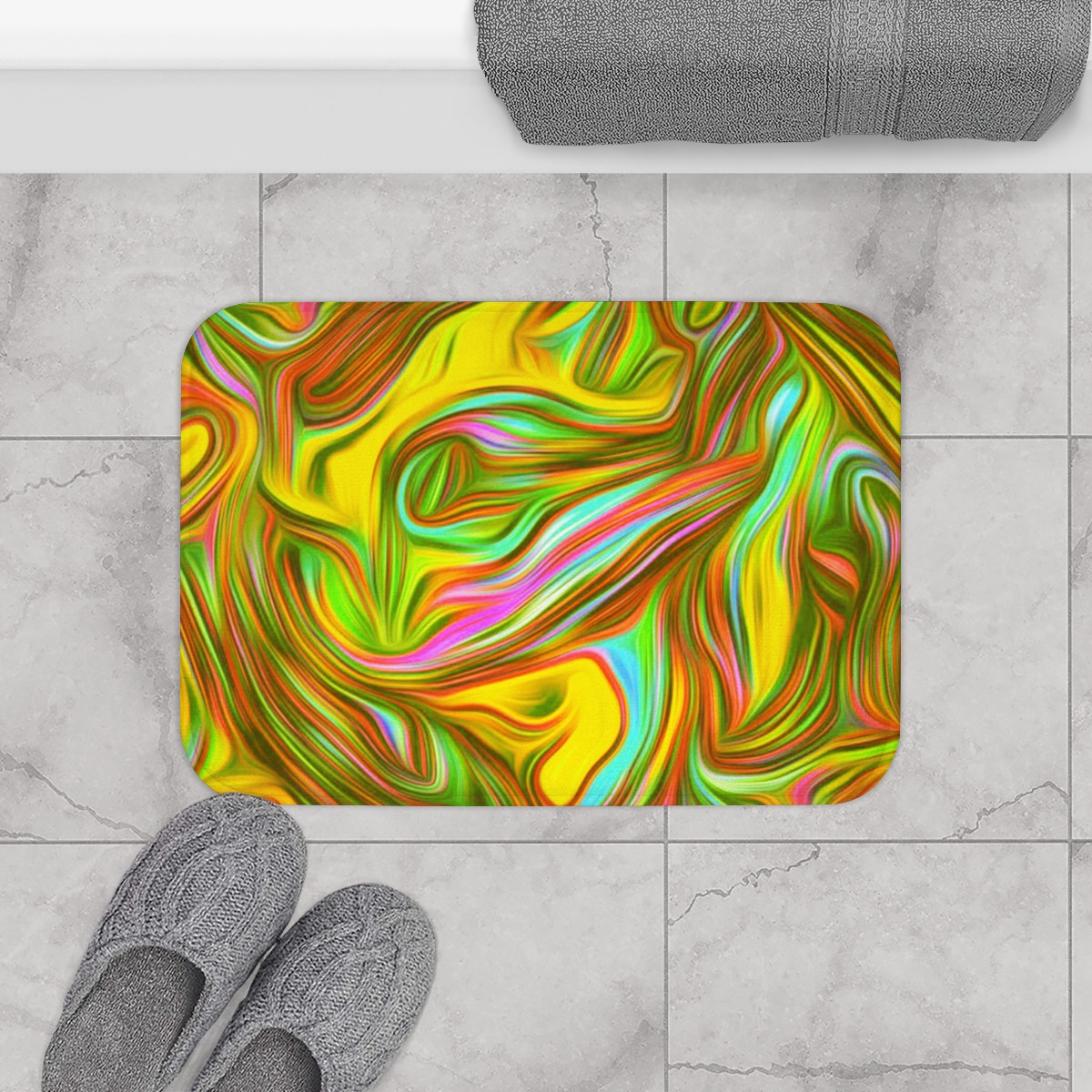 Color SWIRL Design Number 18 on Black Bath Mat