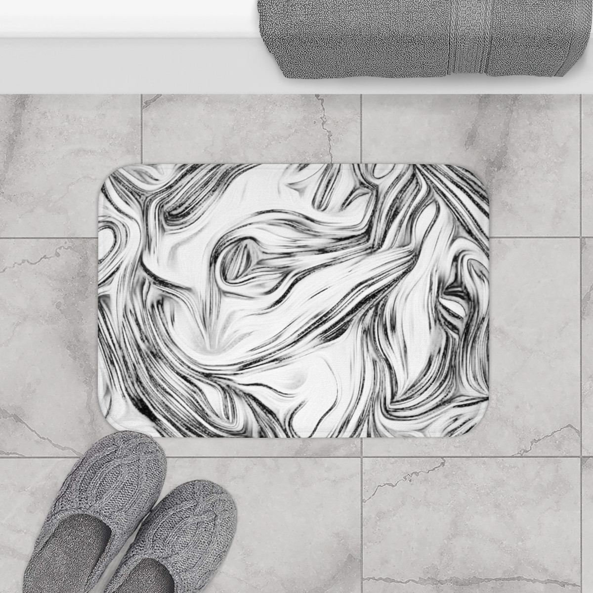 Color SWIRL Design Number 8 on Black Bath Mat