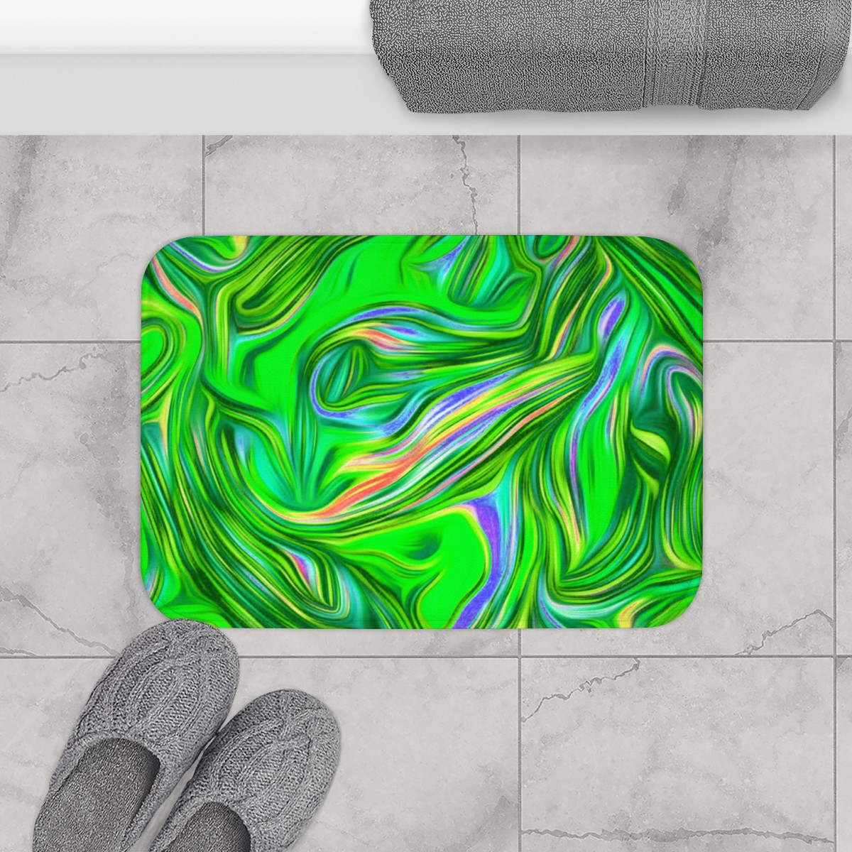 Color SWIRL Design Number 19 on Black Bath Mat
