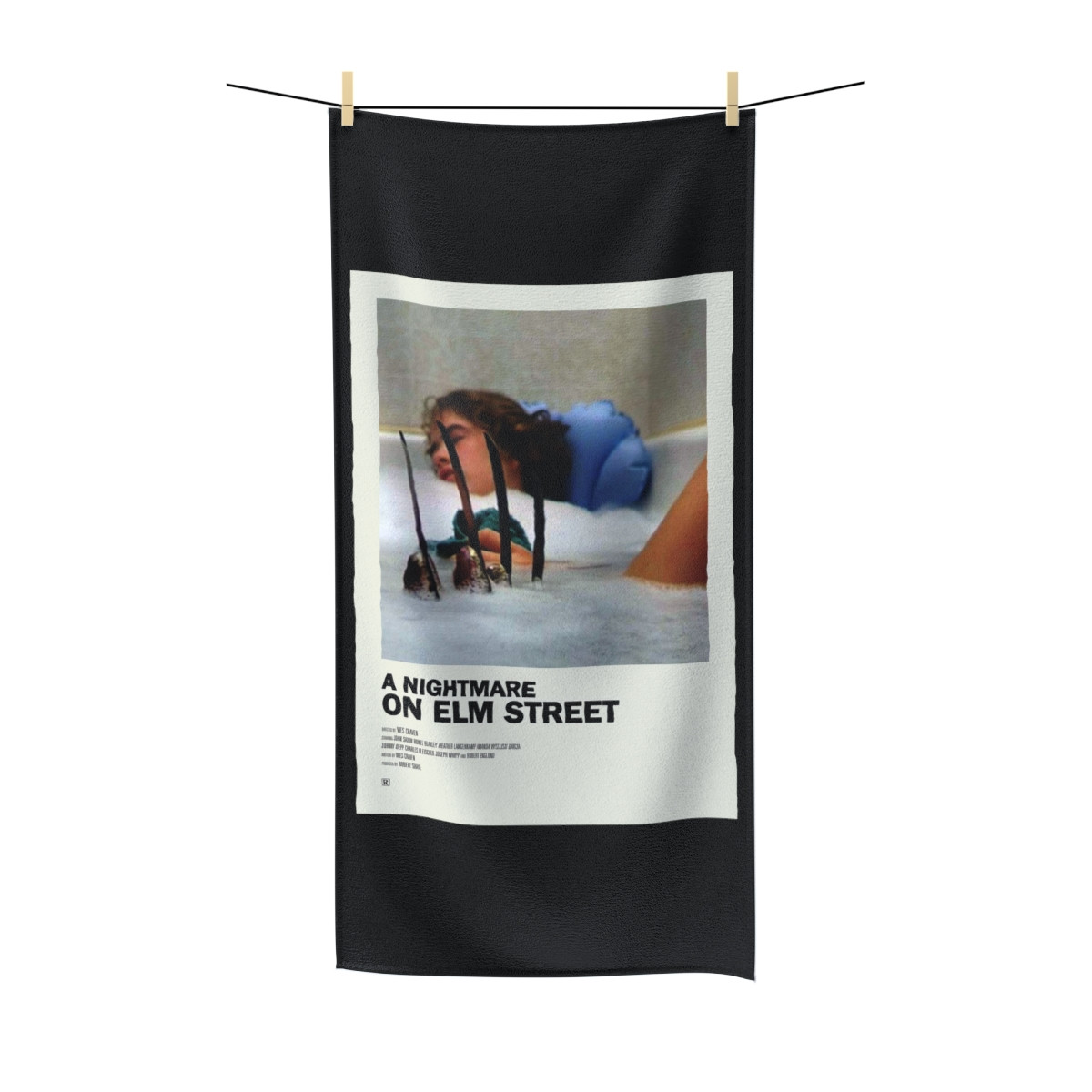 A Nighttmare On Elm St movie poster on Black Polycotton Towel