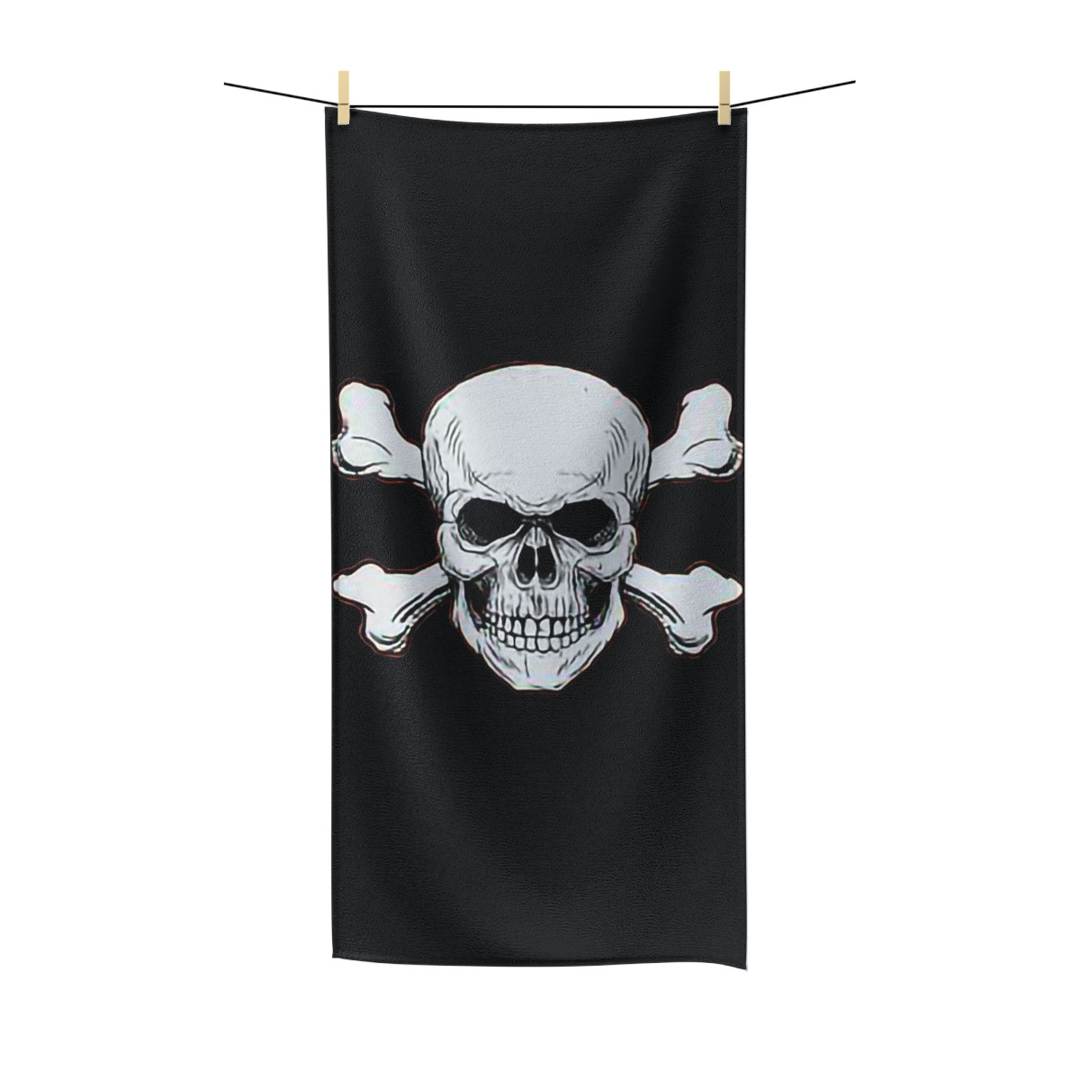 Skull And Cross Bones number 2 on Black Polycotton Towel